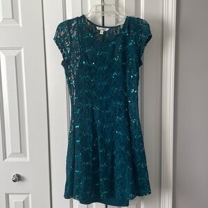 Teal Sequin Lace Formal Dress Junior Large